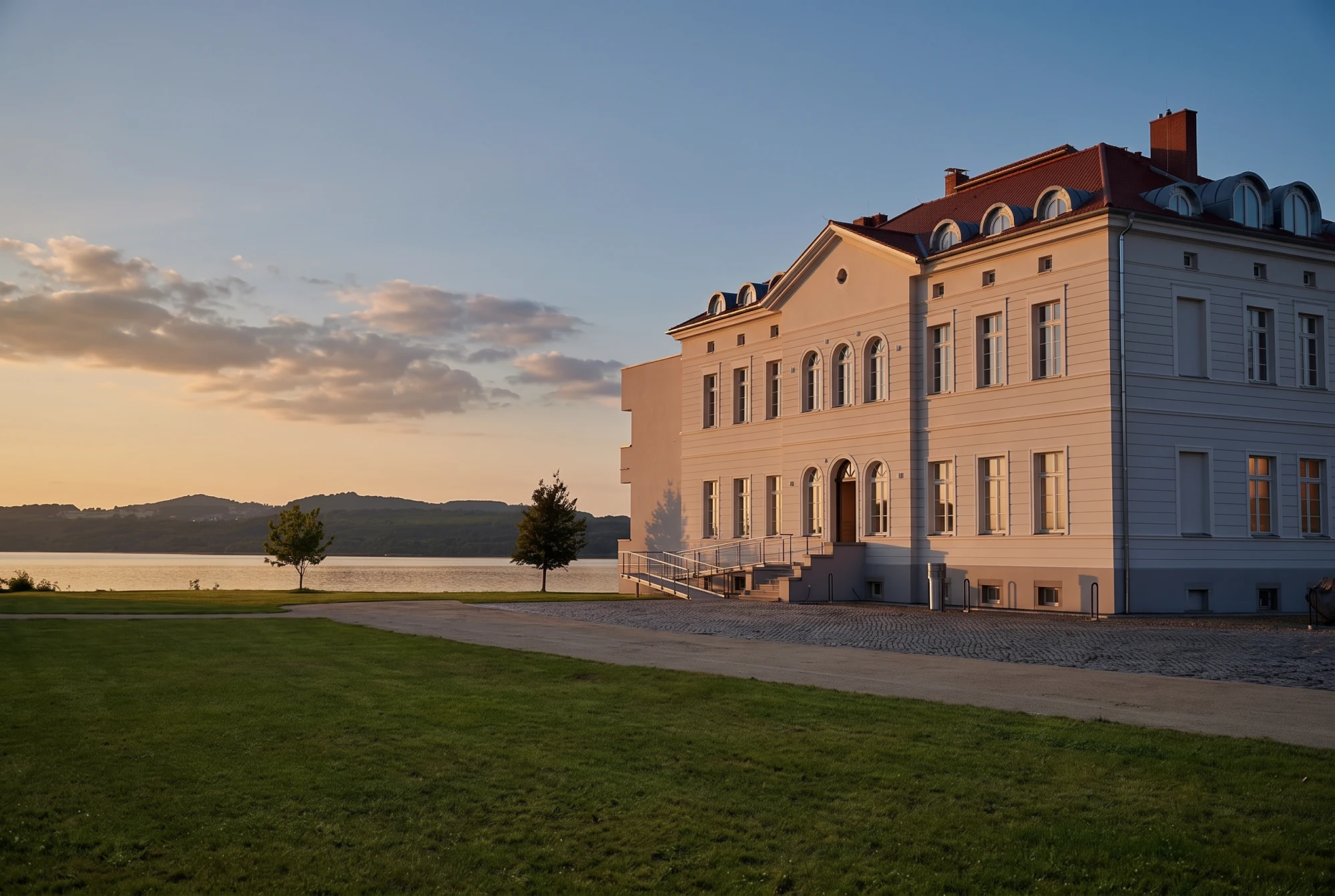Schloss Deutsch-Ossig – Herrenhaus am Berzdorfer See im warmen Abendlicht
